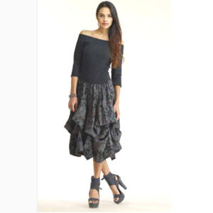 Luna Luz Gray Off Shoulder 3/4 Sleeve Tie Dress